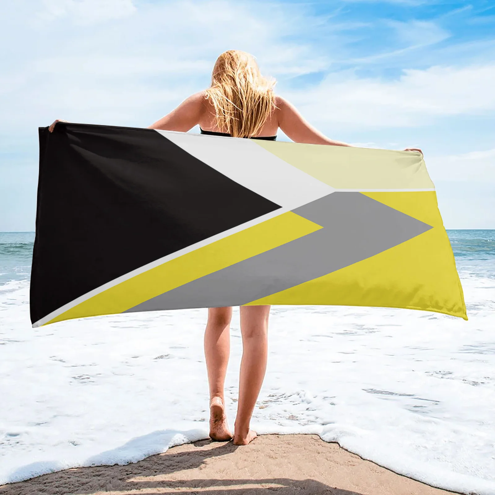 

Abstract Yellow Geometric Texture Quick-drying Bath towel Microfiber Absorbent Beach Towel Home Bathroom Shower Towels