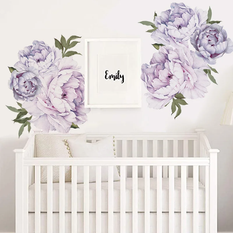 

Watercolor Lilac Peony Rose Flowers Wall Stickers for Home Decoration Living Room Bedroom Wall Decals Girl Room Album Decor PVC