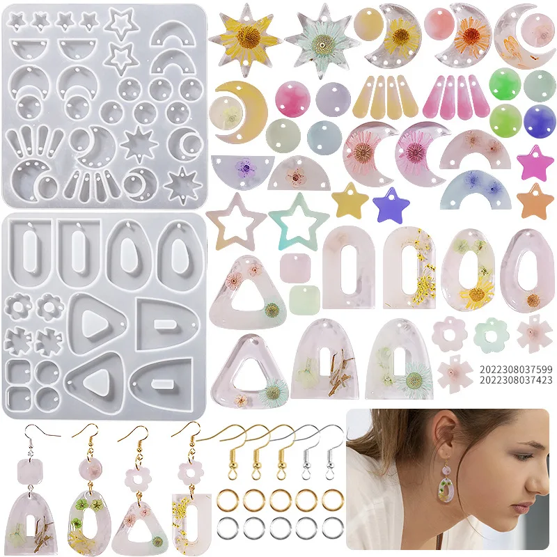 

Earring pendant epoxy resin mold geometric oval hollow love moon necklace key chain pendant mold jewelry making accessories