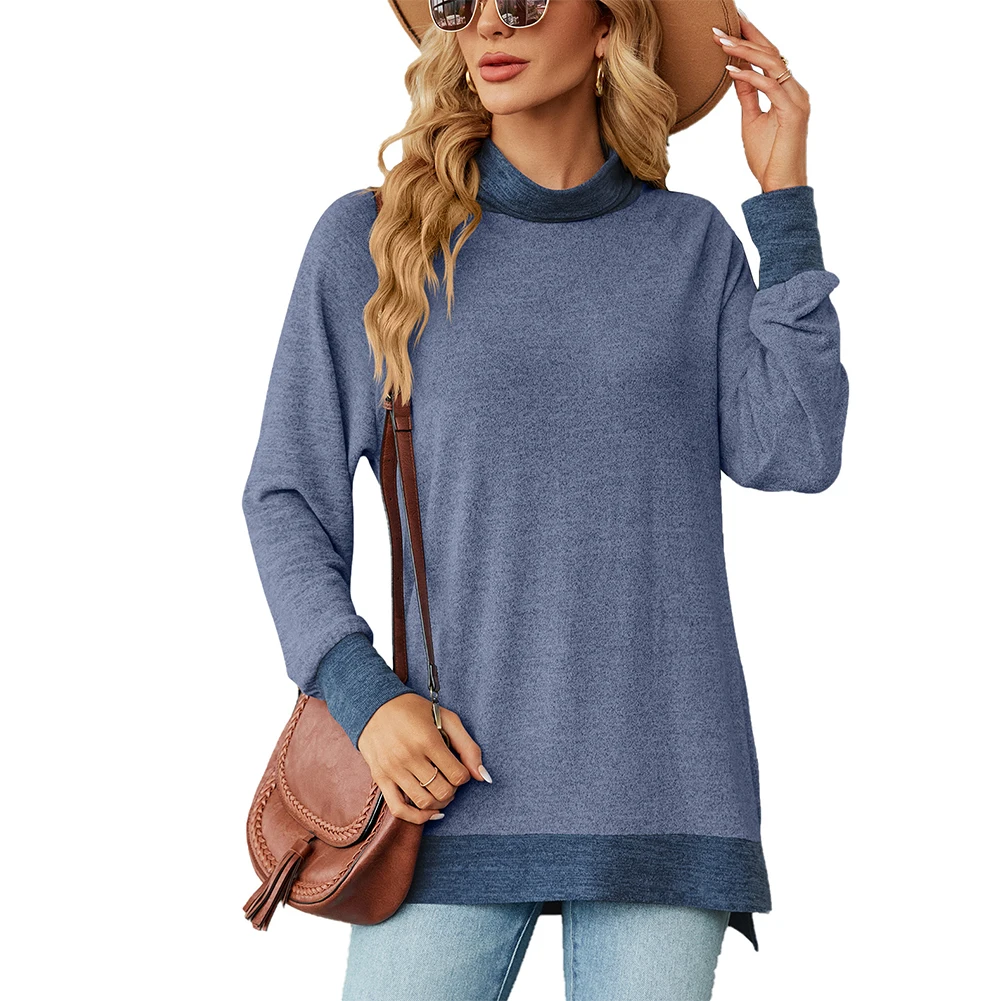 

Fashion Turtleneck Colorblock Autumn Spring Top Women T Shirt Long Style Cotton Tees T-Shirts Femme Camiseta Mujer Clothing