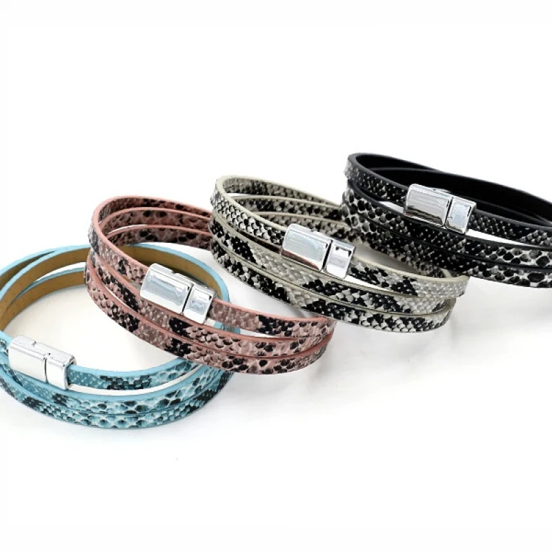 Модный многослойный браслет с магнитной пряжкой из змеиной кожи ЖЕНСКИЙ