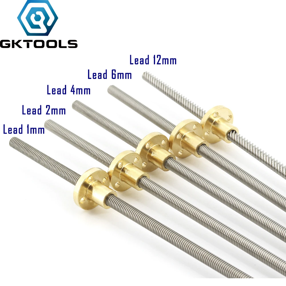 

304 stainless steel T8 screw length 550mm lead 1mm 2mm 4mm 8mm 10mm 12mm 14mm 16mm trapezoidal spindle 1pcs with brass nut