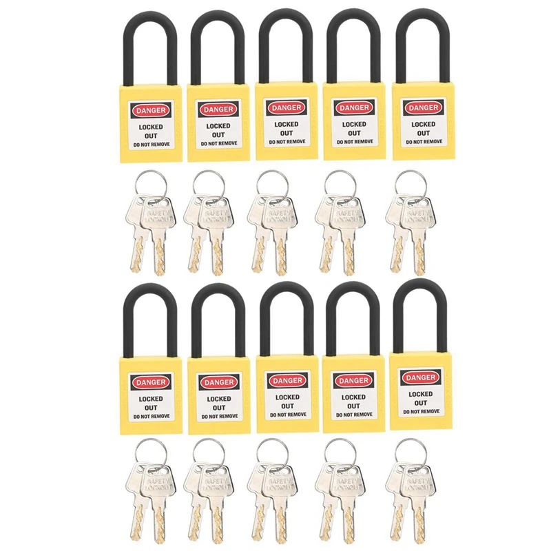 

10PCS Safety Lockout Padlock 38mm Nylon Shackle Engineering Plastics Hazardous Energy Isolation Keyed, Yellow