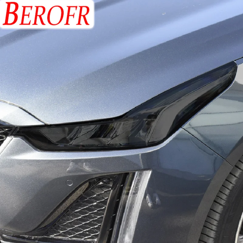 

2 Pcs Car Headlight Protection Tint Film Smoke Black TPU Protective Transparent Sticker For Cadillac CT5 2020 2021 Accessories