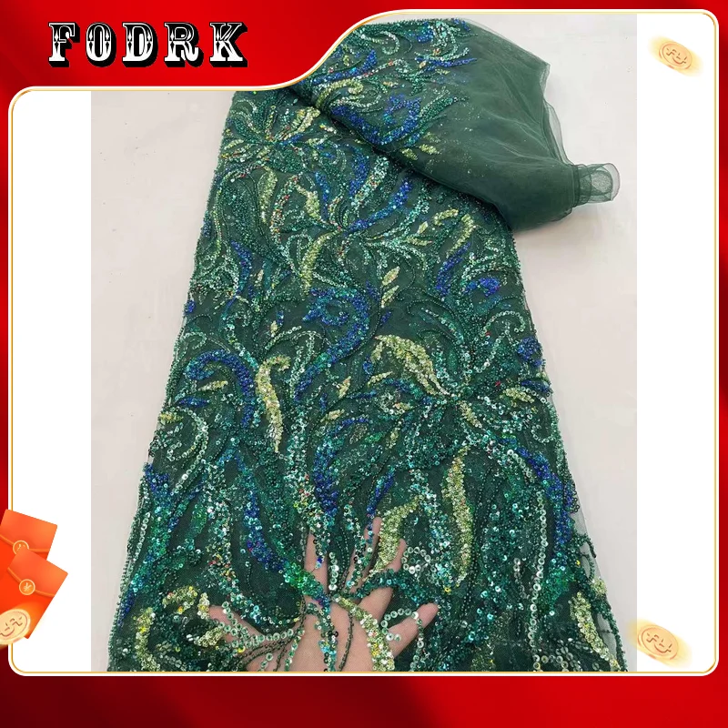 

African Mesh Handmade Beads Lace Fabric 2023 High Quality Luxury Nigerian Embroidery sequins Net Lace For Wedding