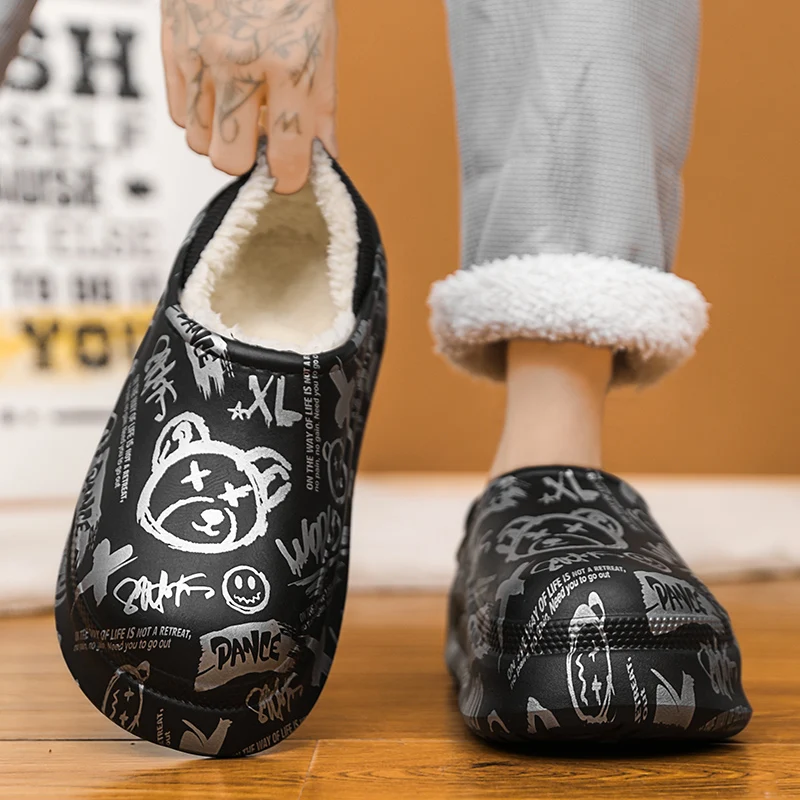 Теплые хлопковые тапочки с принтом