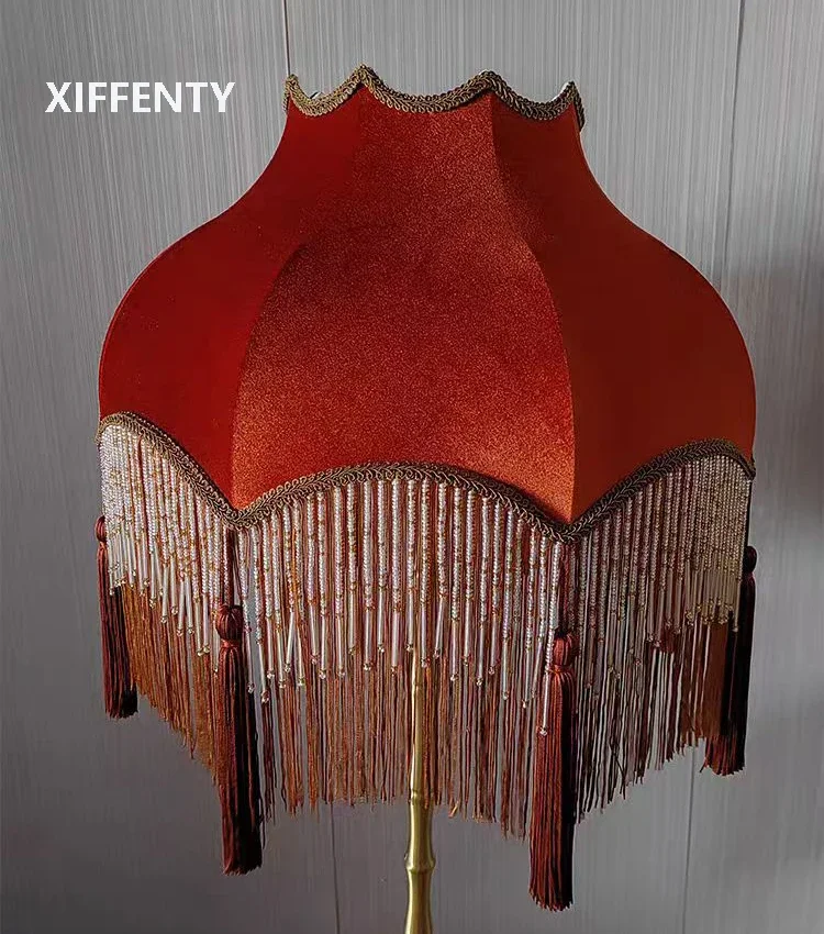 Напольная Лампа большой абажур карамельный бархат цепочка из бисера бахрома