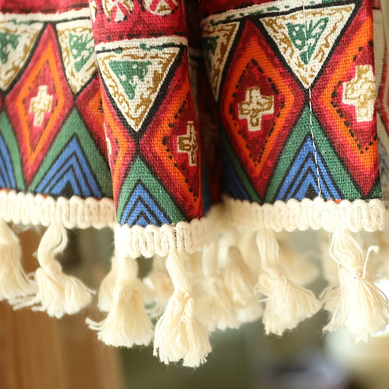 Американские богемные полузатемняющие короткие занавески из хлопка и льна