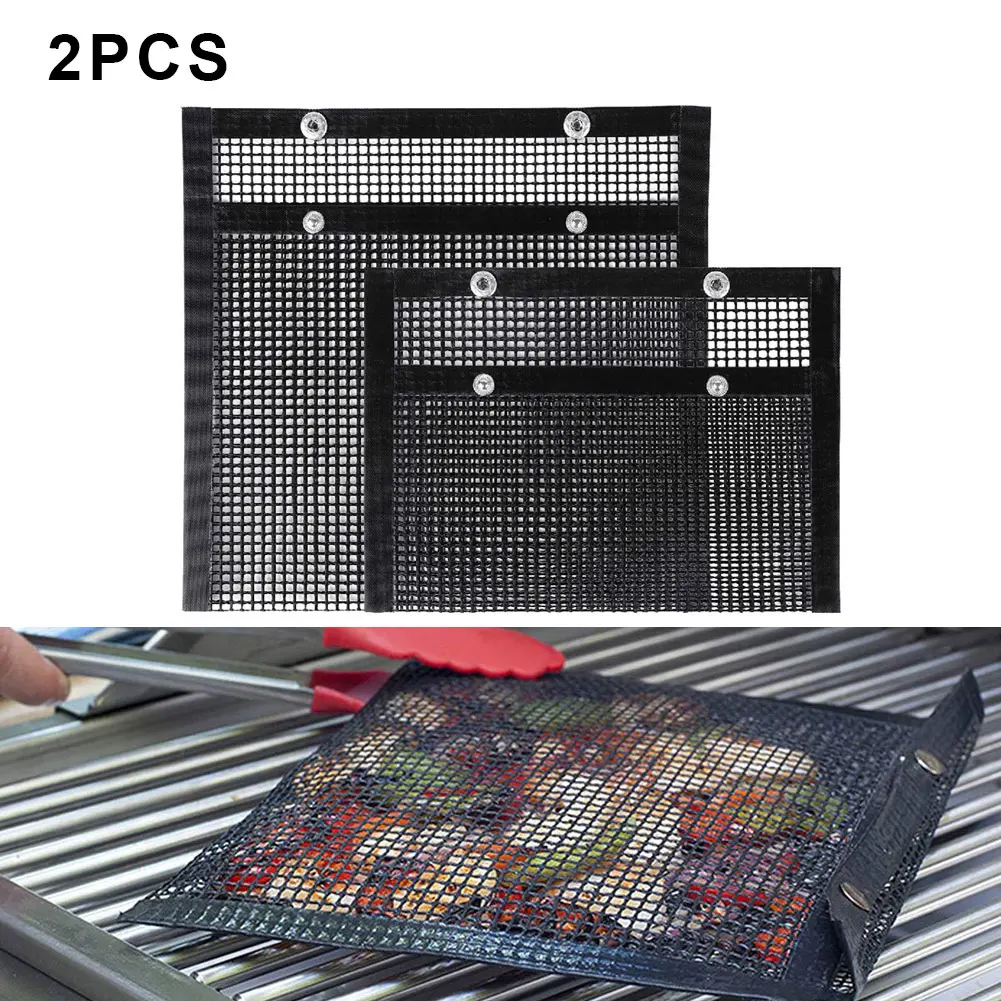 

2pcs Non-Stick Mesh Grilling Bags Heat Resistant Vegetable Meat BBQ Bag Outdoor Picnics Camping BBQ Tools Small Large Bags