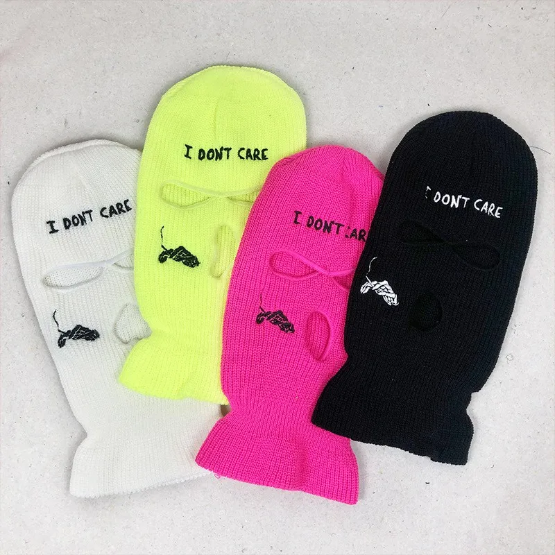 

3 Holes Letter Embroidery Funny Halloween Party Beanie Knitted Hat Winter Outdoor Keep Warm Unisex Ski Cap Balaclava