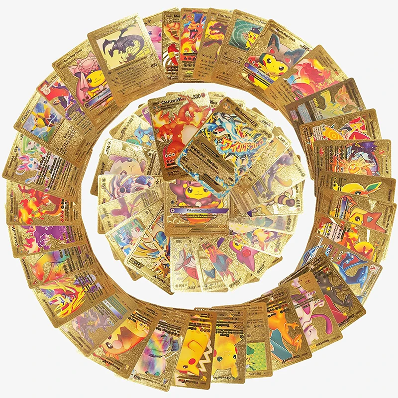 

54Pcs/Box Pokemon Pikachu Diy Gold Foil Shinning Card Charizard Blastoise Venusaur Collection Game Battle Spanish Cards Kids Toy