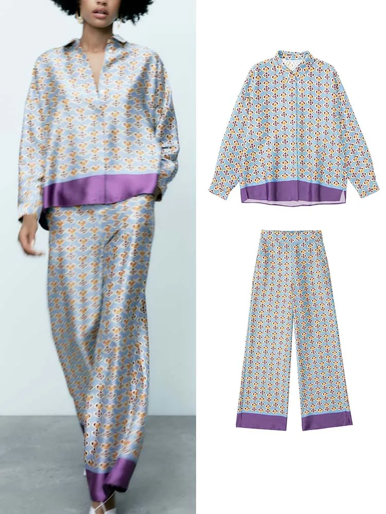 

Костюм-двойка женский из рубашки и брюк, однобортный, с длинным рукавом