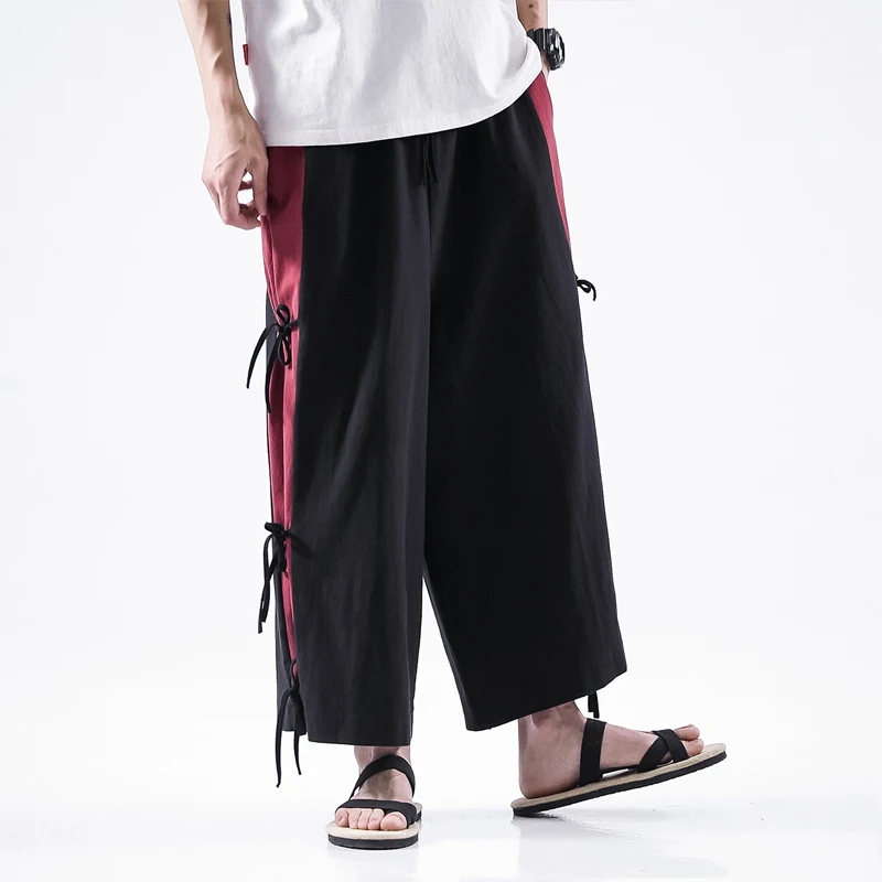 

Chinese Style Wide Leg Casual Pants Men's Baggy Large Size Song-dynasty Suit Straight Trousers Summer Jogger Gray Black Red Pant