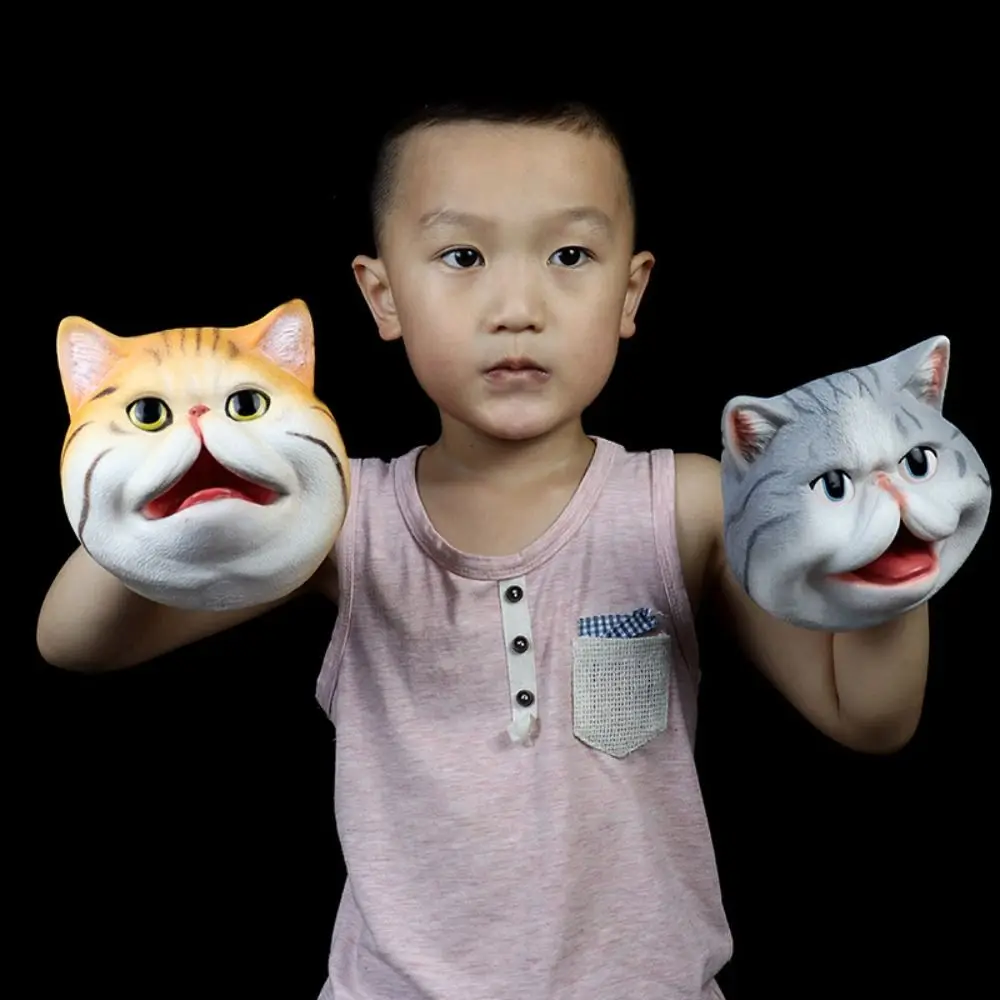 Фото Мягкая виниловая кукла-перчатка в виде головы животного Kawaii: интерактивная модель кошачьей головы для игр и развлечений детей №2