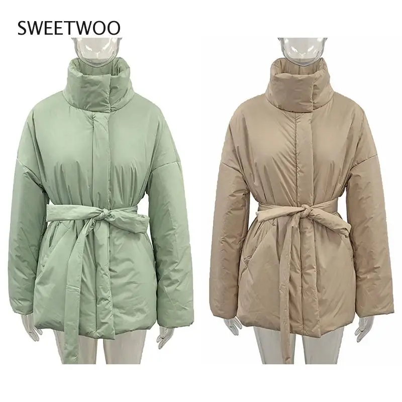 Casual Collected Waisted Parkas Women Fashion Simple Coats Women Elegant Spring Stand Collar Cotton Jackets Female Ladies Tide