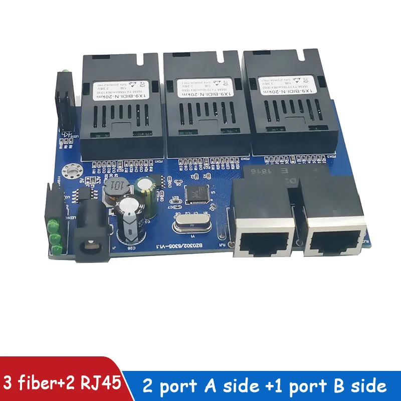 Ethernet-коммутатор волоконно-оптический медиа-конвертер один режим 2 RJ45 и 3 SC