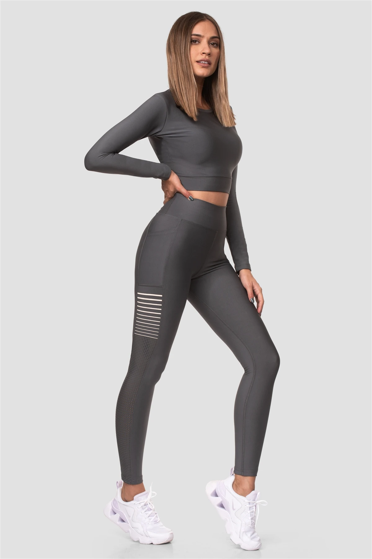 Superstacy Laser Cut Pocket High Bel Smoked Sport Leggings