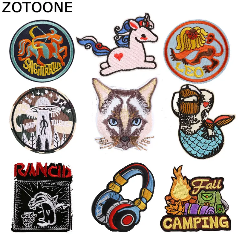 

ZOTOONE Unicorn Cat Patches Diy Round Stickers Iron on Clothes Heat Transfer Applique Embroidered Applications Cloth Fabric G