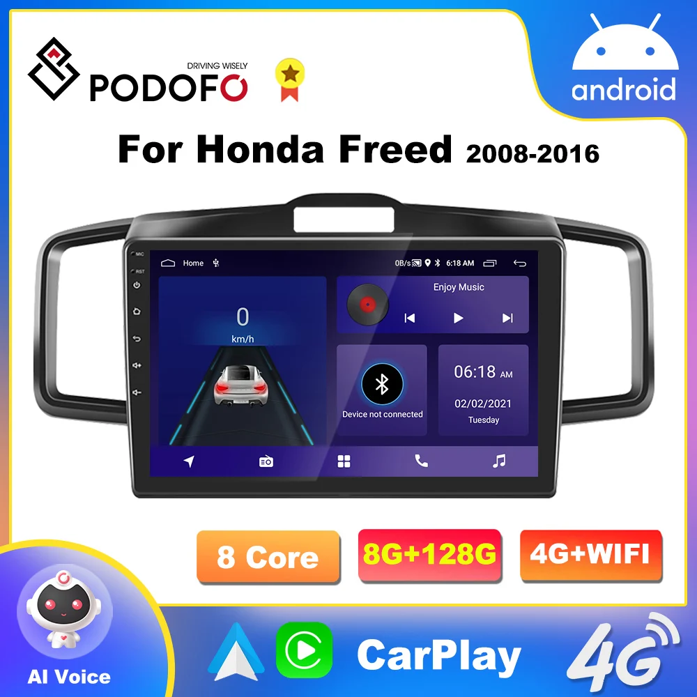 Автомобильный мультимедийный видеоплеер Podofo автомагнитола 2DIN с 4G CarPlay для Honda Freed