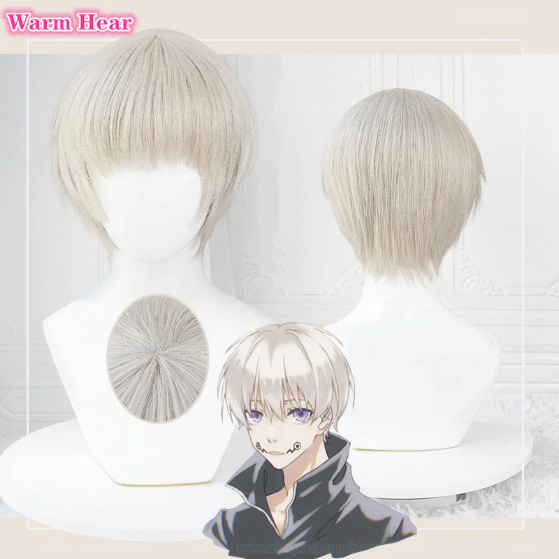 

Парик для косплея Inumaki Toge из аниме ююютсу кайсен, короткий льняной серый парик длиной 28 см, термостойкий искусственный волос + бесплатная шапочка для парика