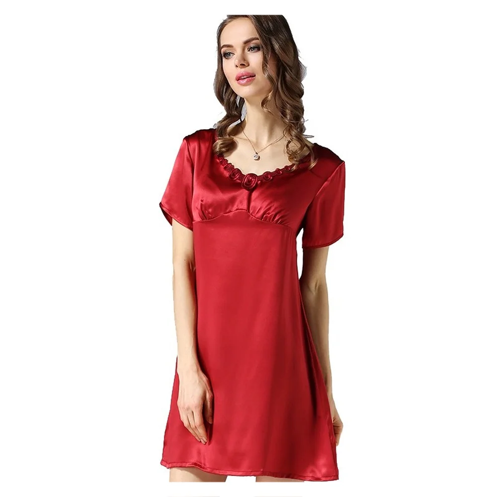 Women's 2023 Spring/Autumn Silk Pajamas 100%Natural Mulberry Silk Short Sleeved Nightdress Noble Silk Home Clothes Pajamas