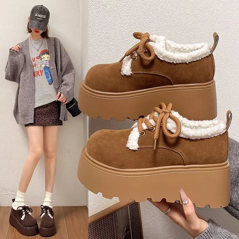 Новинка 2024 зимние женские ботинки повседневные однотонные плюшевые теплые