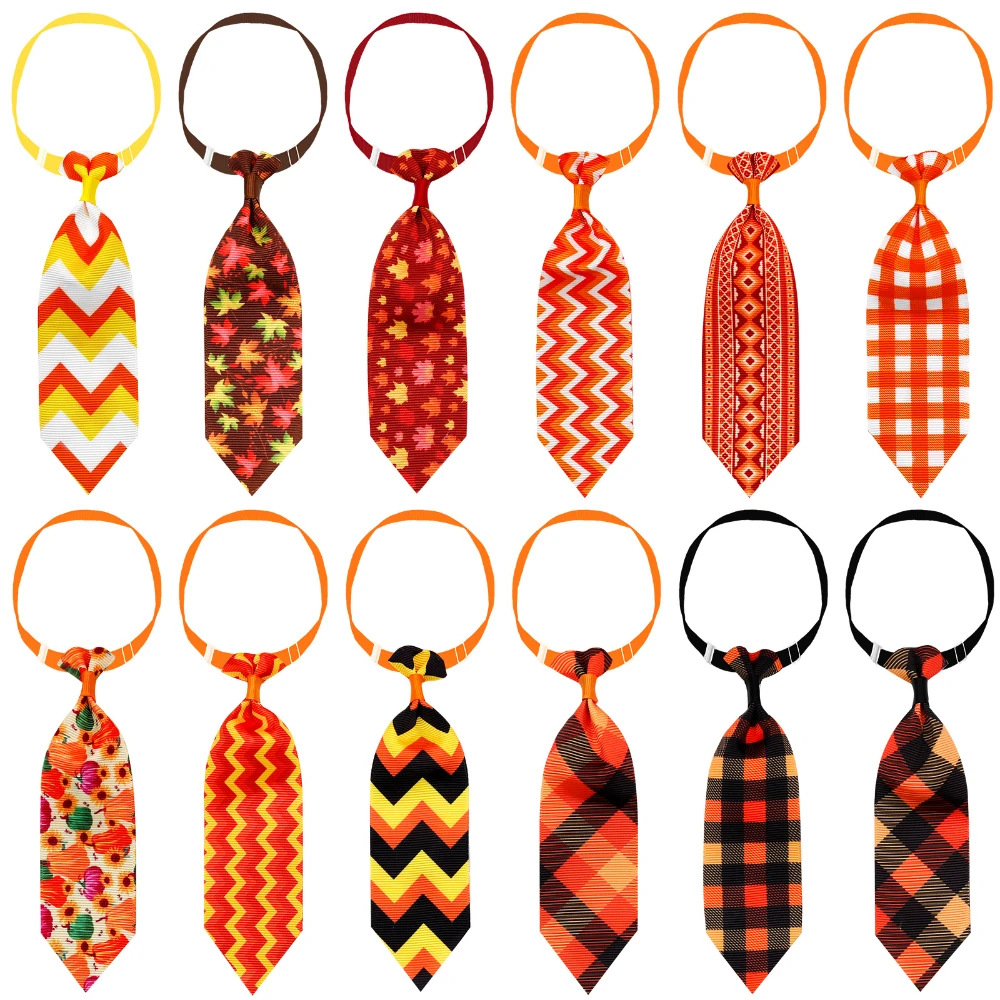 

12PCS Pet Dog Bow Tie Grooming Colorful Thanksgiving Bows with Pumpkin Adjustable Dog Collar Small Dog Autumn Pet Accessories