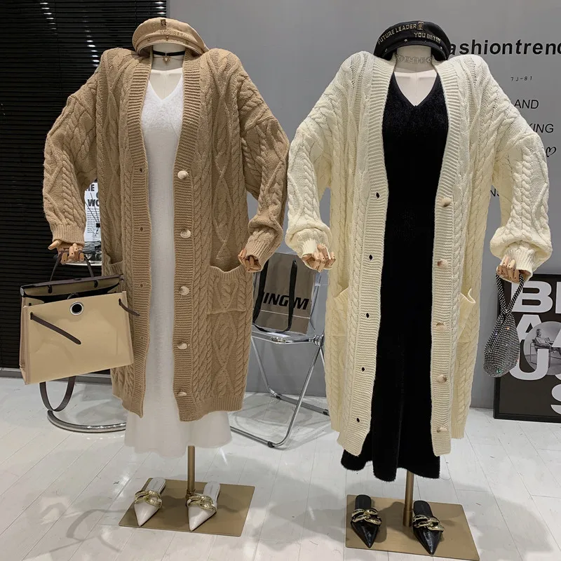 

Niche Design New Women's Clothing 2022 Autumn Solid Color Lazy Coat Loose Extra Long Thickened Knitted Cardigan Sweater Coat