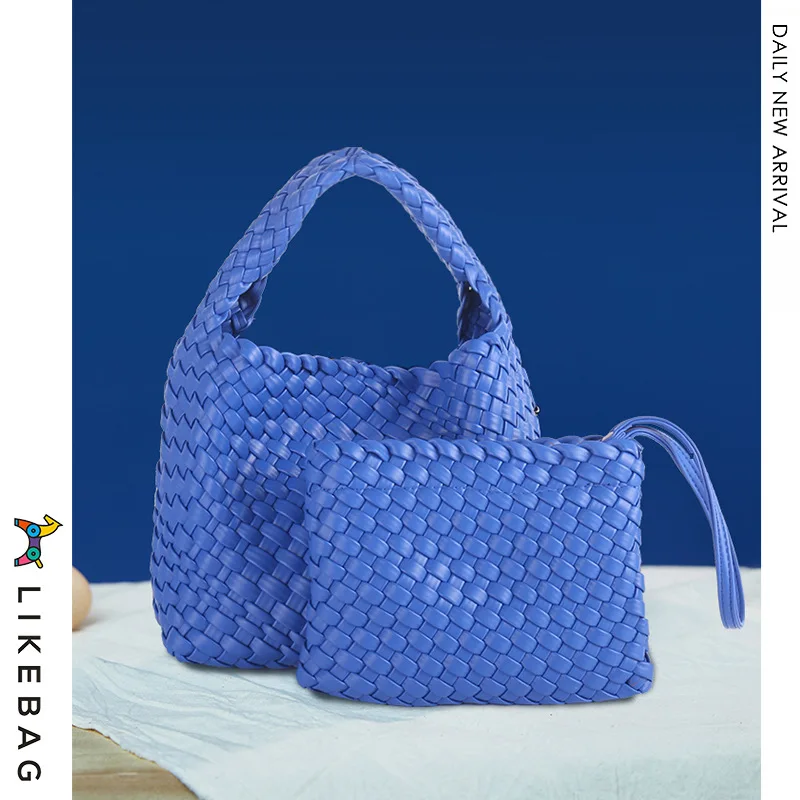 

Casual New Handmade Woven Bag Female Tot Large -Capacity Handbag Women'S Shoulder Messenger Bag Pu Leather Lady Purse Clutch Bag