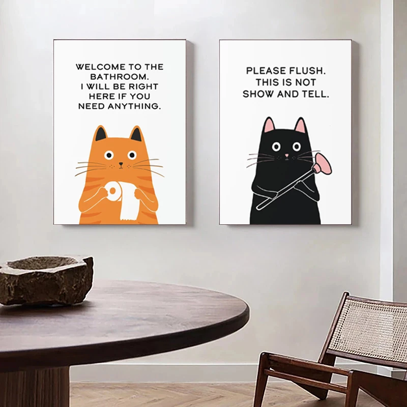 

Interesting Bathroom Orange Cat Posters and Prints Cute Animal Art Canvas Painting Wall Art Pictures Home Bar Room Decoration
