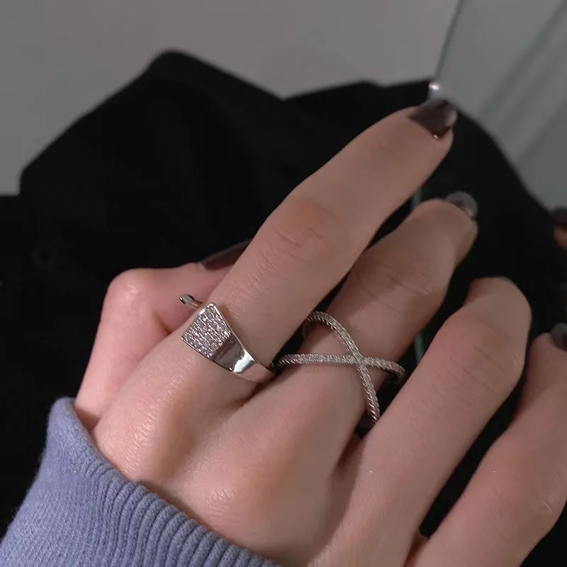 

925 Sterling Silver Rings for Women Unique Design Irregular Cross Finer Ring Micro Inlaid Zircon 2022 Trendy Jewelry Gift