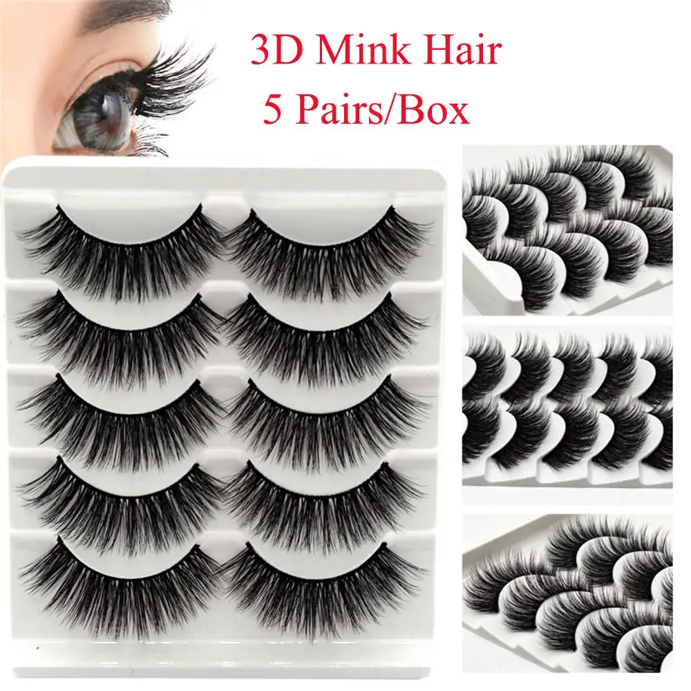 

5 Pairs Handmade Wispy Fluffy Multilayer 3D Faux Mink Hair Thick Cross Natural Long False Eyelashes Eye Makeup Tools