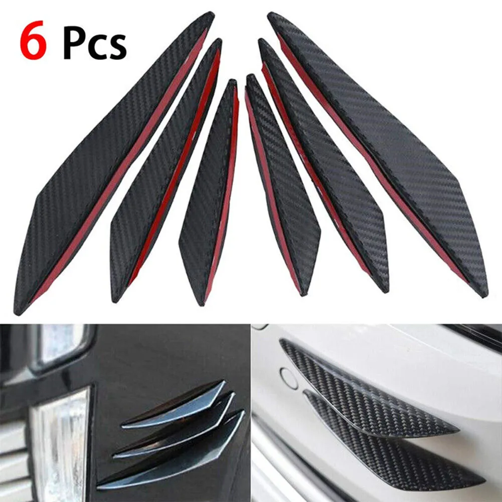 

6Pcs Universal Car Front Bumper Lip Splitter Fins Body Spoiler Canards Carbon Fibe Motors Spoiler Separator Decal Stickers