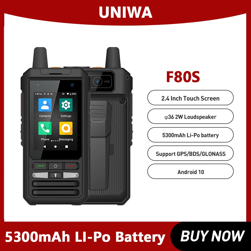 UNIWA F80S POC Walkie Talkie 4G Rugged Phone 1GB RAM 8GB ROM 5300mAh 2.4 Inch Android 10 Spreadtrum SL8541E Quad Core 1.4GHz SOS