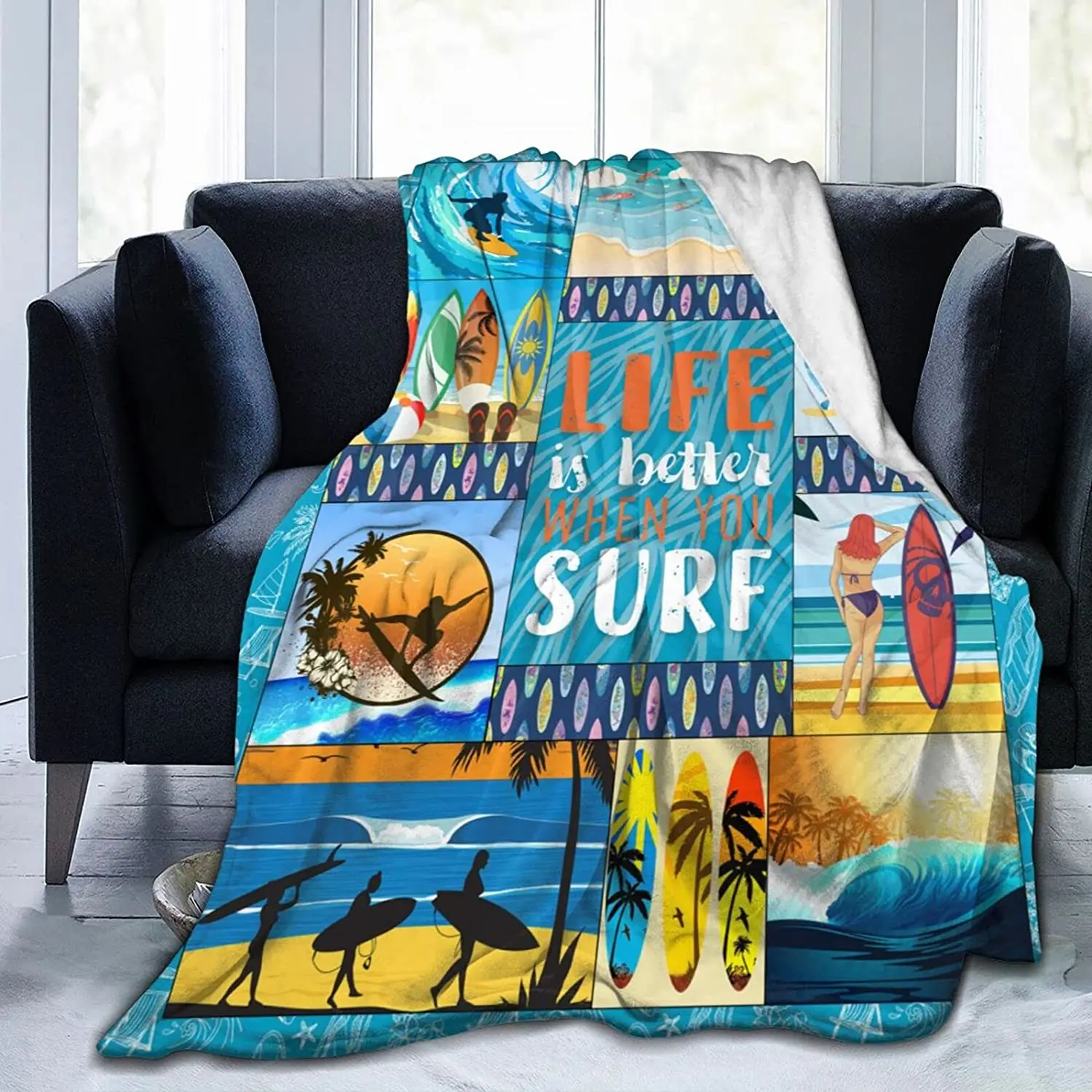 

Hawaii Surf Blanket Surf Boards Blanket Ultra-Soft Summer Surfing Blanket for Couch Sofa Bed Birthday Gifts for Teens Adults