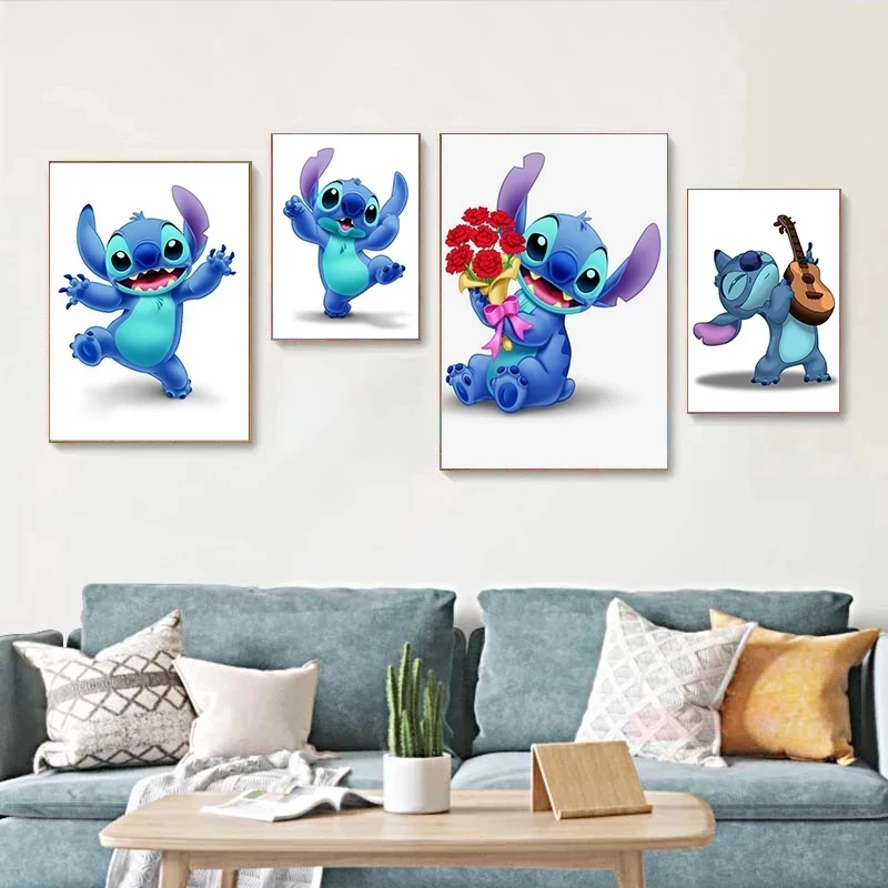 

Disney Cute Canvas Painting Anime Lilo And Stitch Posters Prints Pictures for Bedroom Kids Room Decoration Wall Art Decor Decor