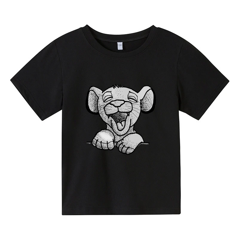 

Disney Kid Cute Simba Print Short Sleeve Cotton T-shirt Baby Funny Harajuku Art Cartoon Tees Girls Casual O-neck Tops 3-14T