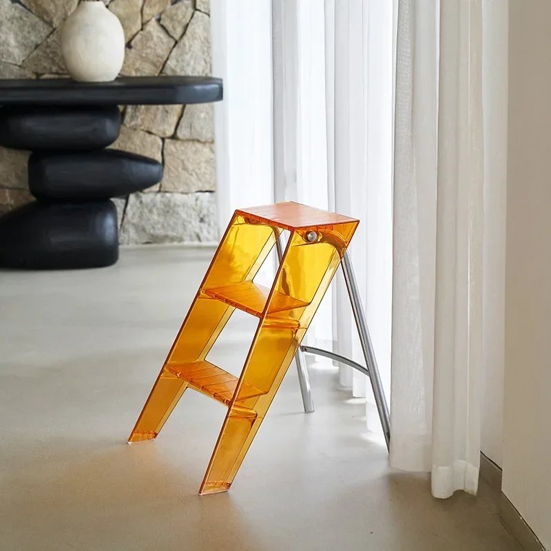Фото Домашняя скандинавская бытовая многофункциональная лестница, прозрачная складная нескользящая лестница с педалью, встроенная лестница в елочку №1