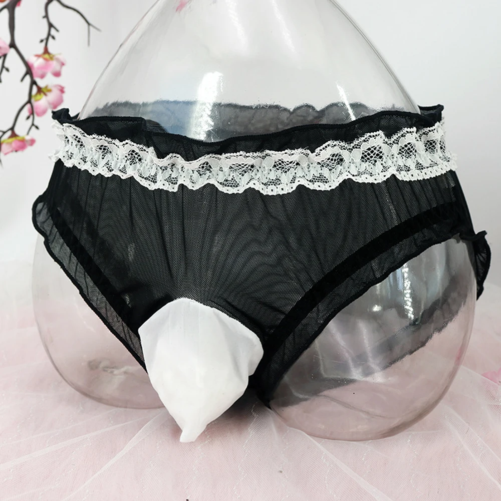 

Men's Thongs Sexy Briefs Sissy Pouch Panties Sheer Lace Edge Underpants G-String Breathable Underwear Sexy Lingerie