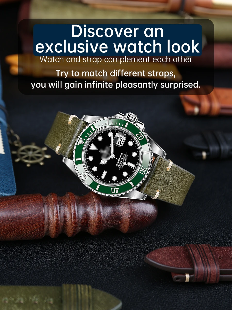 MAIKES Handmade Watch Strap Quick Release For  IWC OMEGA Accessories Watchband Vintage Top Grain Leather Watch Band