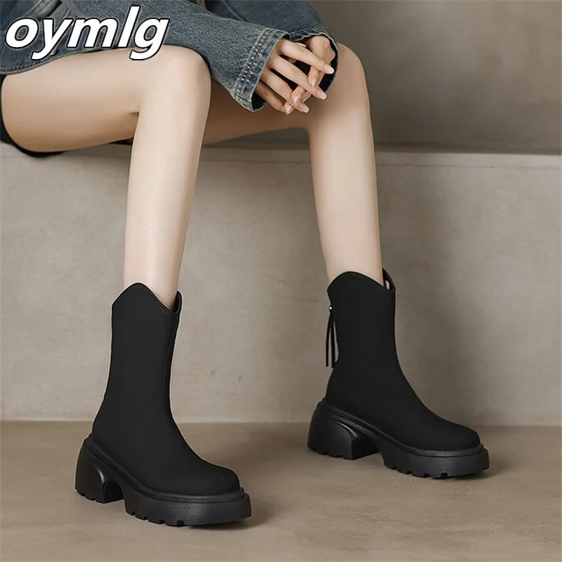 Облегающие сапоги на толстой подошве для женщин новинка осень-зима 2024 маленькие