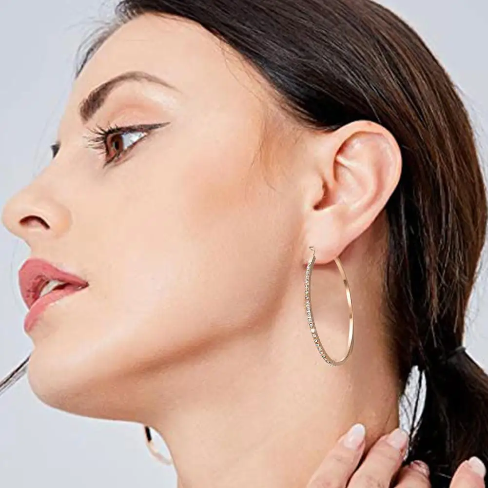 Женские серьги-кольца Стразы из сплава геометрические круглые серьги модные