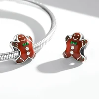 sterling silver 925 christmas gingerbread man beaded ladies bracelet fashion red dripping cute little doll beads diy accessories