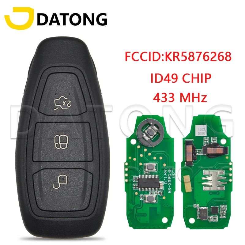 

Автомобильный пульт дистанционного управления Datong World KR5876268 ID49 KR55WK48801 4D63 +/83 чип 433 МГц, подходит для Ford Fiesta Kuga 2016 2017