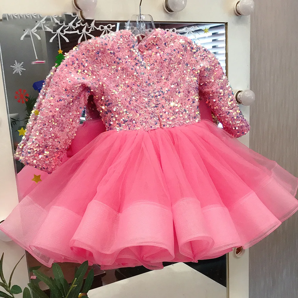 Long Sleeve Bow Dress For Girl Princess Party Dress Children Clothing Birthday Wedding Formal Bridesmaid Gown Baby Tutu Clothes images - 6