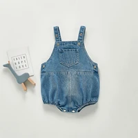 2022 autumn baby cute pocket denim overalls baby fashion western style bag fart one piece romper