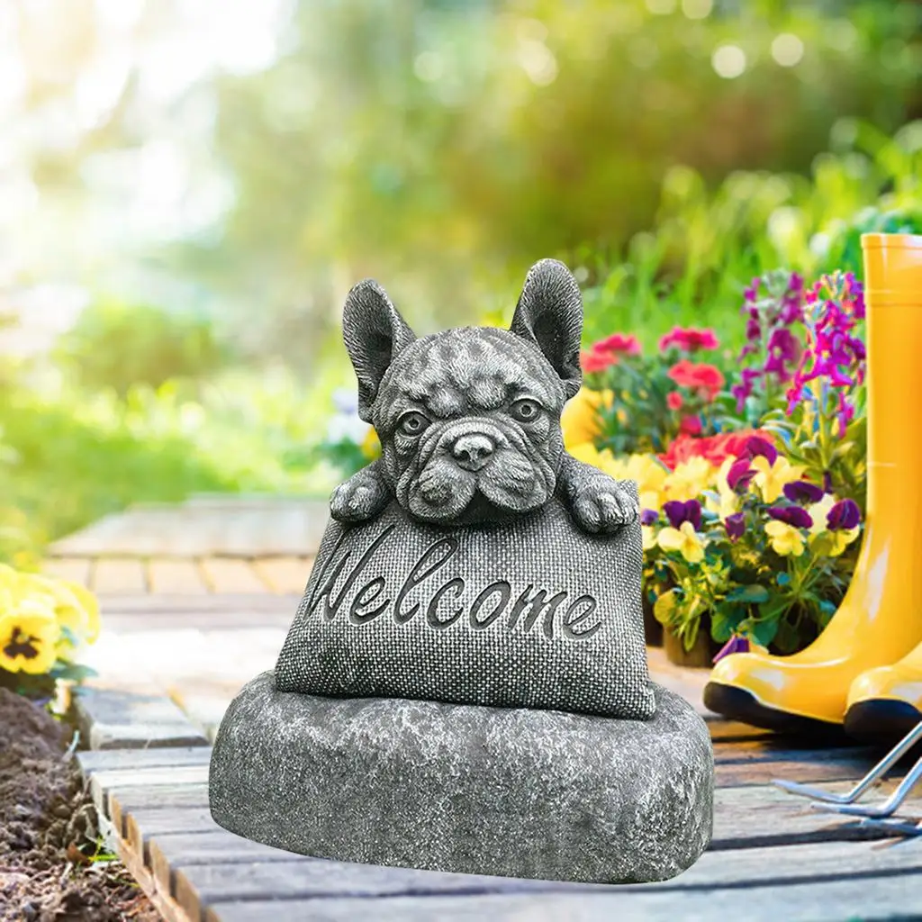 

French-Bulldog Statue Welcome Sign Indoors Outdoors for Home Lawn Yard Art