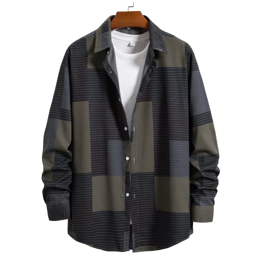 Winter New Men's Coat Casual Shirt Men's Fashion Stripe Long Sleeve Shirt Coat Personality Business Windmill Coat 2022 EU