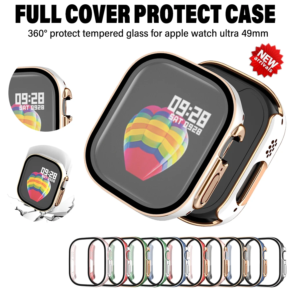 

Toughened Glass Case for Apple Watch Ultra 49mm All-round Silicone Protective Case for I Watch PC Full Cover Accessories