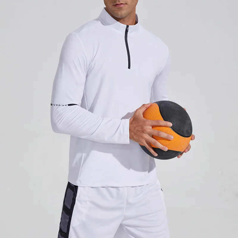 LU Gym T-shirts Man Long Sleeve with Zipper Quick Dry Training Sport Top Fitness High Elastic Muscle Stand Collar Golf Wear